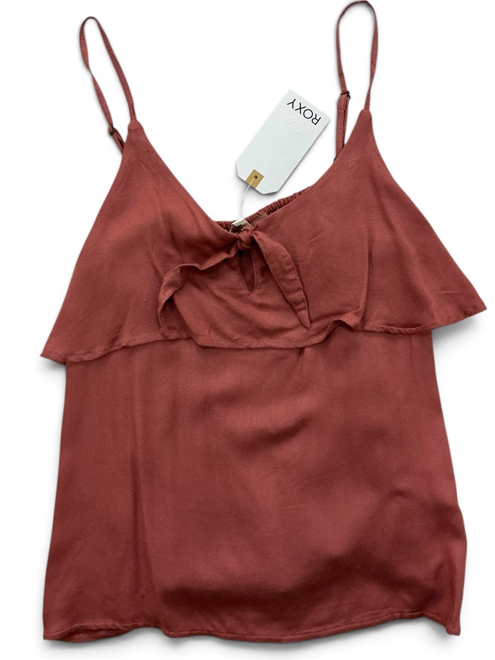 NWT Roxy Rust Rose Tie Front Ruffle Camisole Tank Top